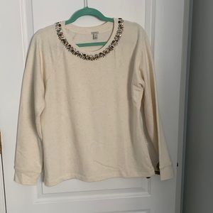 J.Crew Embellished Sweatshirt in Off White